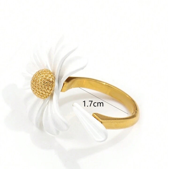 🔥White and Gold Daisy Open Ring - Picture 4 of 4